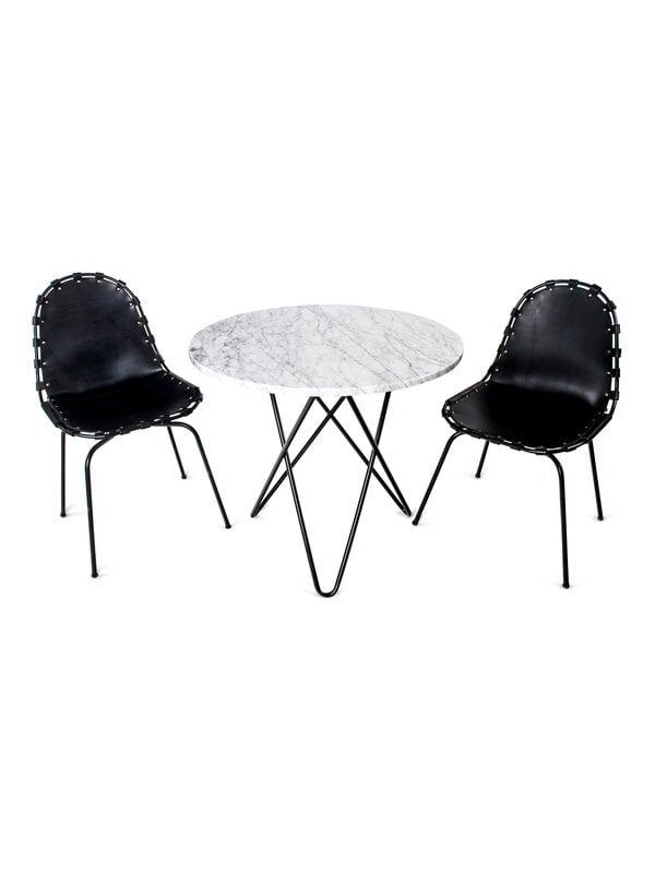 Dining tables, Dining O table, 80 cm, black - white marble, White