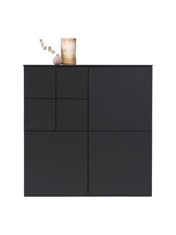 Cassettiere e credenze, Credenza Fuuga con ante, 128 x 132 cm, nera, Nero