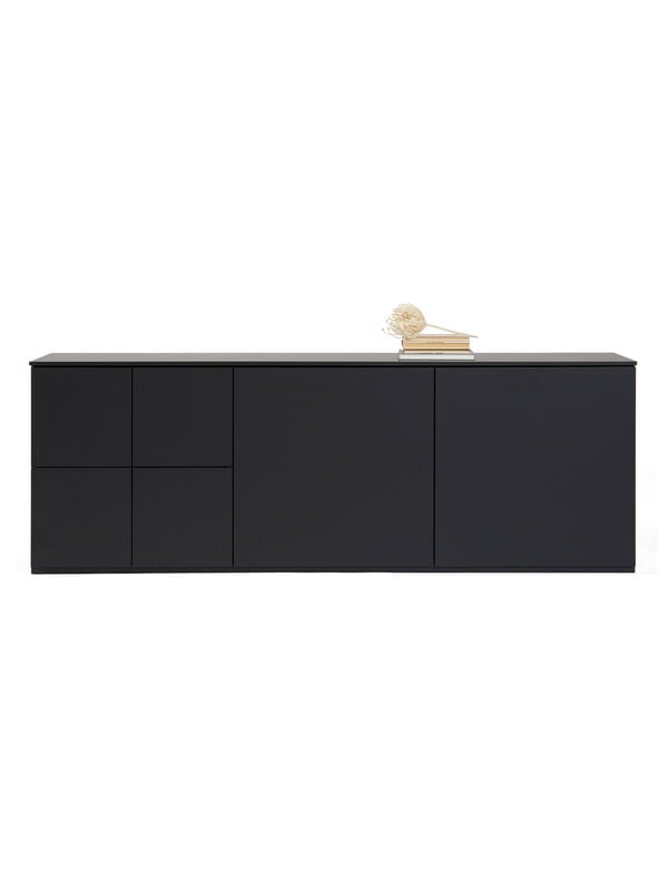 Cassettiere e credenze, Credenza Fuuga, 192 cm, con plinto, nera, Nero