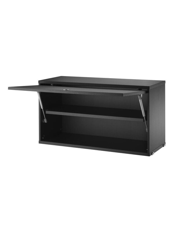 Shelving units, String cabinet with flip door, 78 x 30 cm, black stained ash, Black