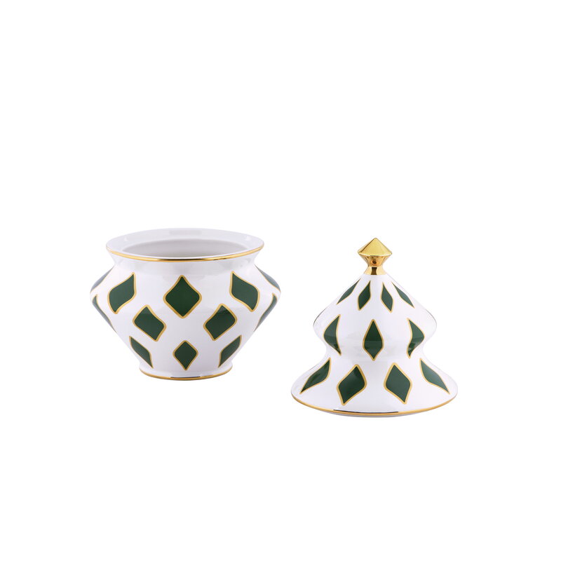 Alessi Delight karkkipurkki, 15,5 x 22 cm, valkoinen - vihreä - kulta, näkymä 3