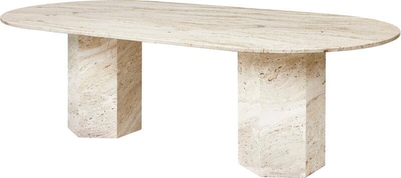 GUBI Epic dining table, elliptical, white travertine, view 5