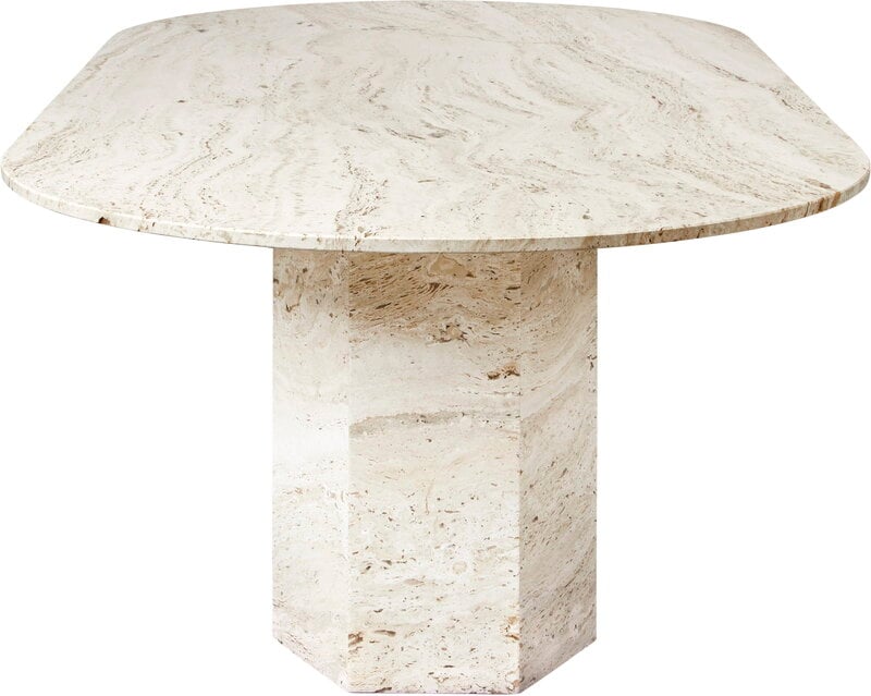 GUBI Epic dining table, elliptical, white travertine, view 3