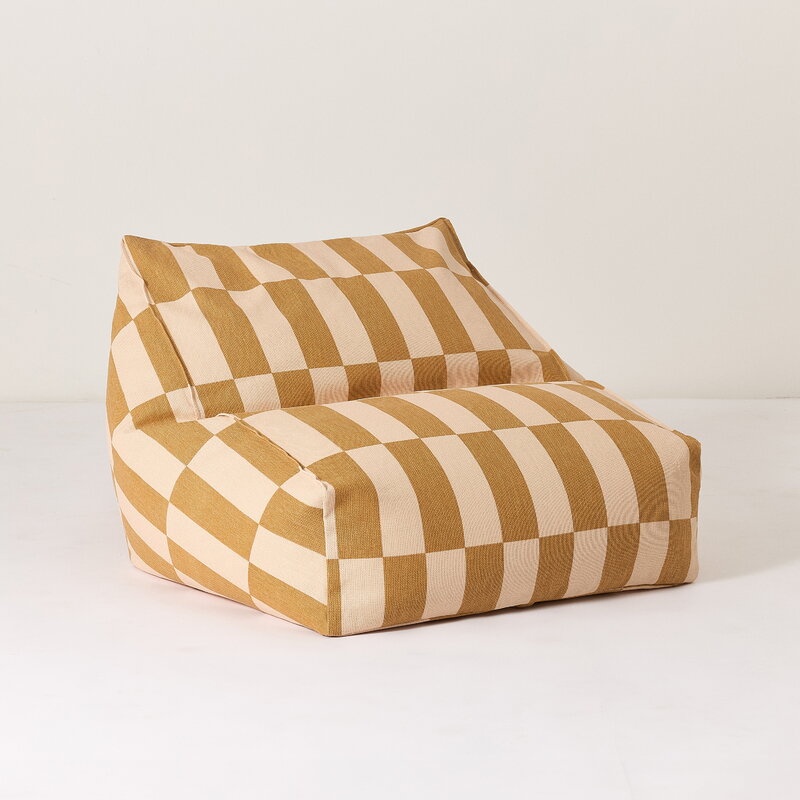 Nobodinoz Vibes kids' armchair beanbag, mustard and sand tiles, view 4