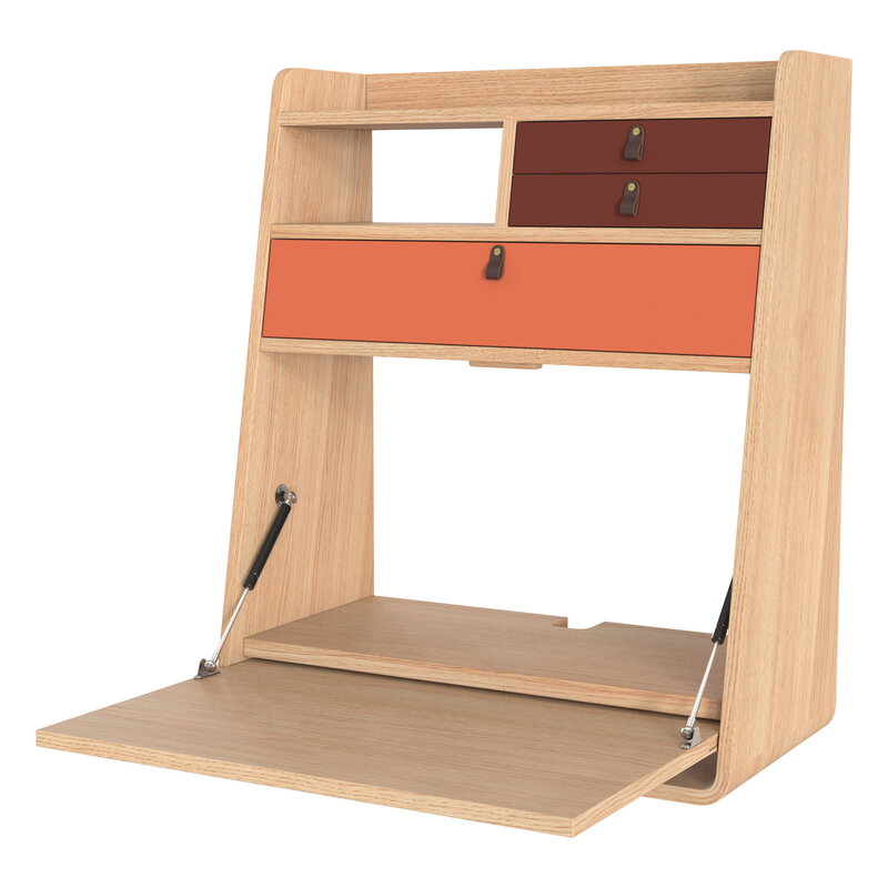 Hartô Gaston wall desk, 60 cm, oak - spiced coral - burgundy, view 3
