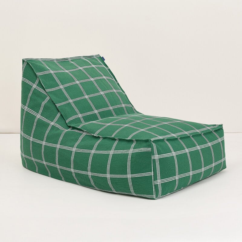 Nobodinoz Vibes Long beanbag, green white windowpane, view 2