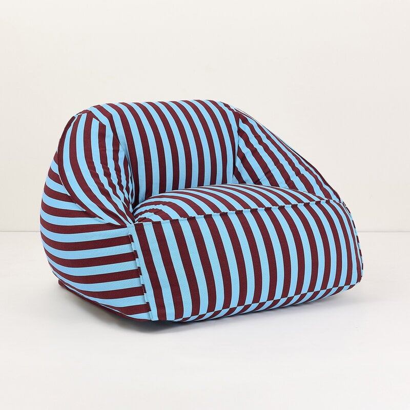 Nobodinoz Ziggy armchair beanbag, burgundy blue stripes, view 4