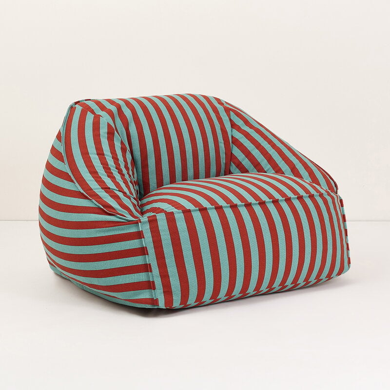 Nobodinoz Ziggy armchair beanbag, red teal green stripes, view 3