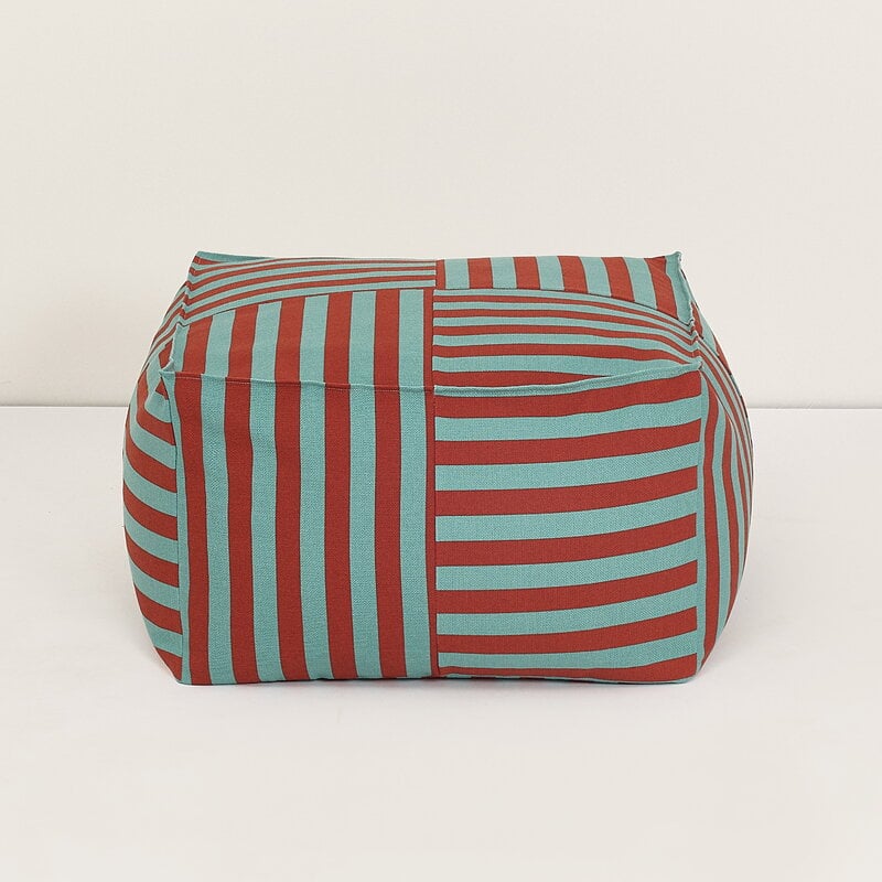 Nobodinoz Otto ottoman beanbag, 55 x 55 cm, red teal green stripes, view 4