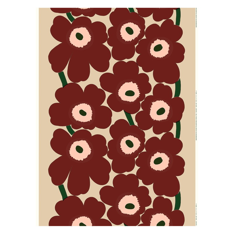Marimekko Unikko Cotton Linen Fabric Beige Reddish Brown Peach