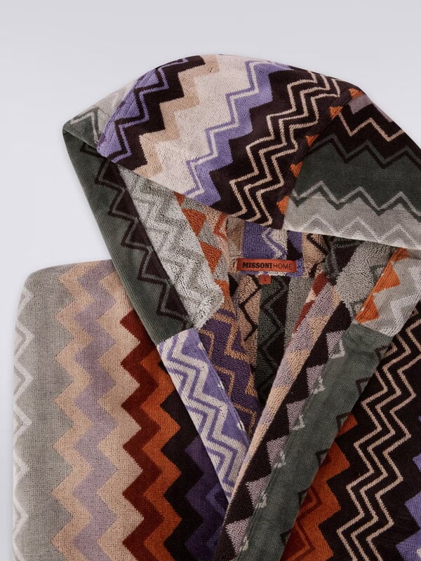 Missoni Home Giacomo chevron cotton terry hooded bathrobe, 165 green multicolour, extra image