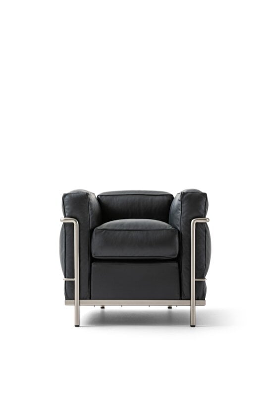 Cassina 2 Fauteuil Grand Confort, petit modèle, chrome - cuir noir 13X606, image extra