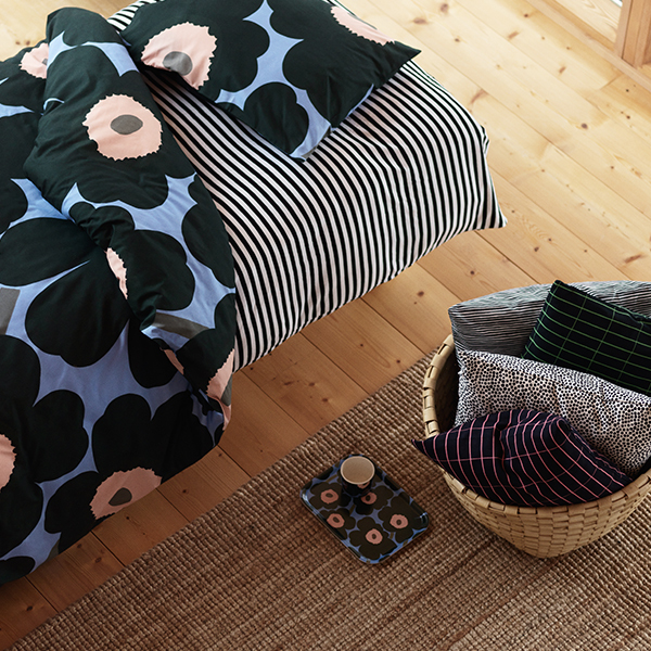 Marimekko Unikko pillowcase, light blue peach Finnish Design Shop