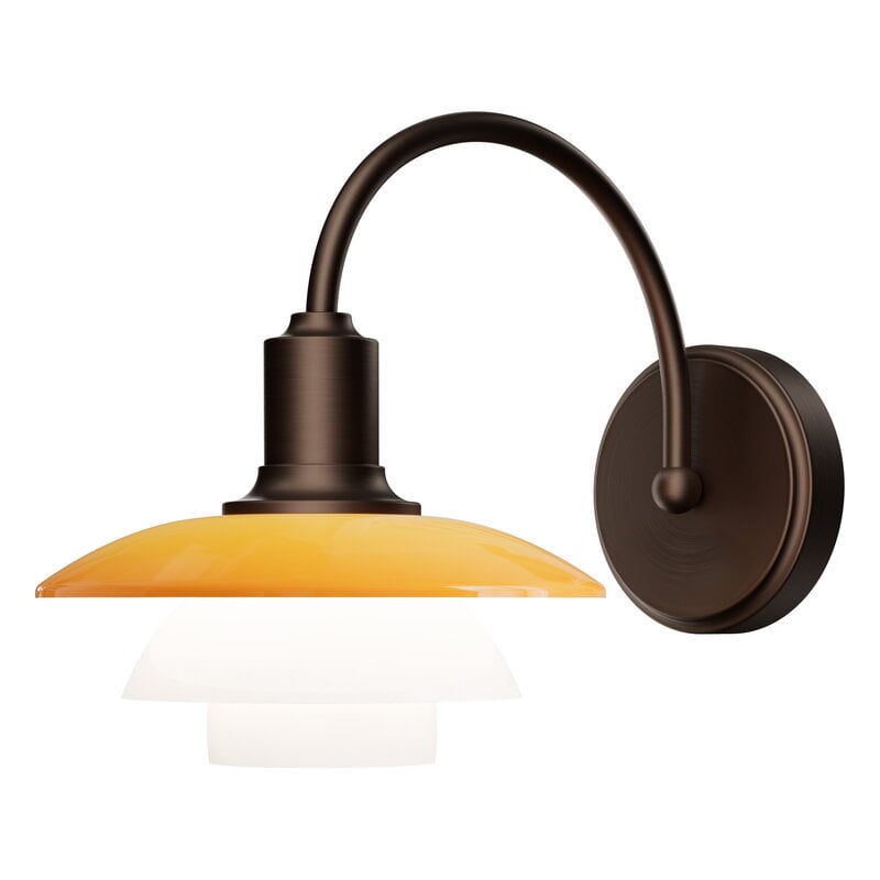 Louis Poulsen PH 2/2 seinävalaisin, seinäkyt./ei katk., Centenary, aged brass-amber-opal, näkymä 2