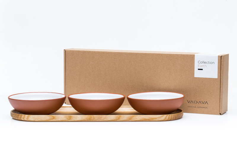 Vaidava Ceramics Earth bowl 0,2 L, set of 3 + tray, white Finnish