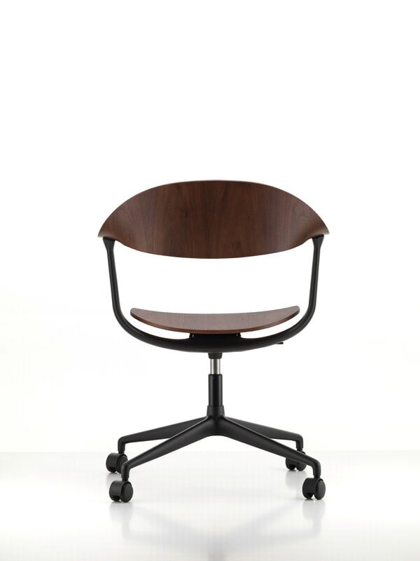 Vitra Mynt chair, 4 star base with castors, dark walnut veneer - deep black, view 7