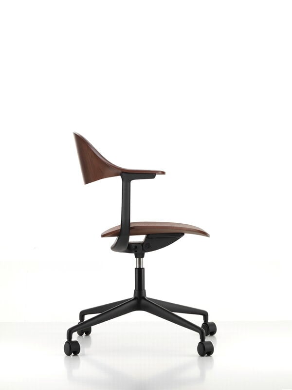 Vitra Mynt chair, 4 star base with castors, dark walnut veneer - deep black, view 4