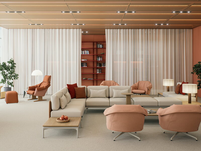 Vitra Bascule Lowback lounge chair, swivel, aluminium - Cento pink-mustard, view 3