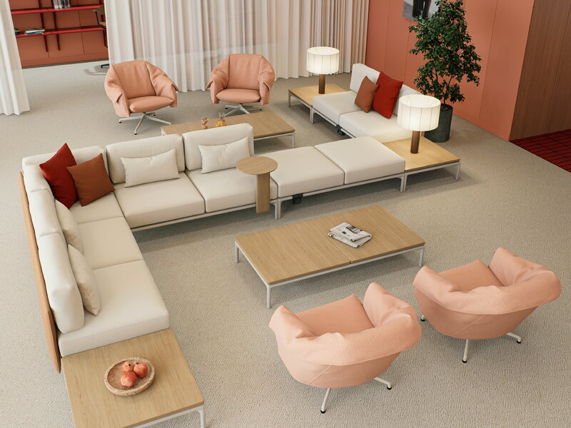 Vitra Bascule Lowback lounge chair, swivel, aluminium - Cento pink-mustard, view 4