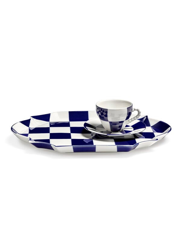Serax Fête des Bêtes oval serving plate, blue - white, view 3
