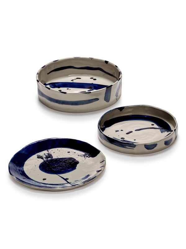 Serax Sophia deep round serving plate, beige - blue, view 6