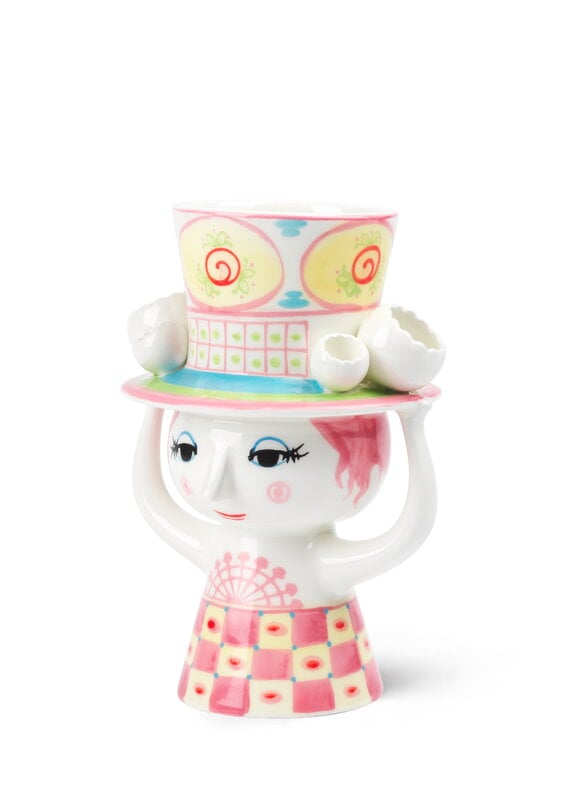 Bjørn Wiinblad Vaso Lady with Hat, 20,5 cm, rosa - giallo, immagine extra
