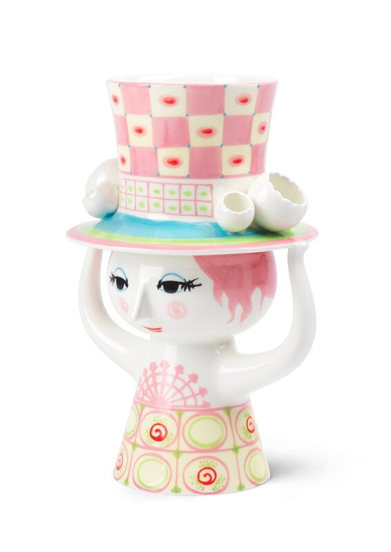 Bjørn Wiinblad Jarrón Lady with Hat, 24,5 cm, rosa - amarillo, imagen extra