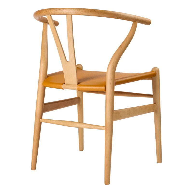 Carl Hansen & Søn CH24P Wishbone chair, oiled beech - Loke leather light brown, view 2
