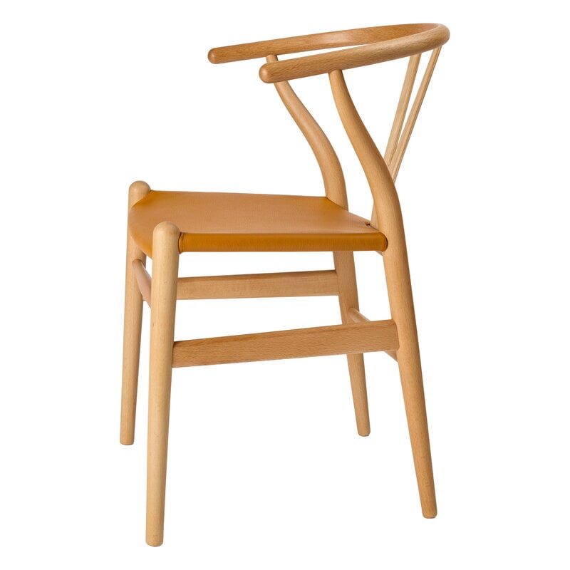 Carl Hansen & Søn CH24P Wishbone chair, oiled beech - Loke leather light brown, view 3