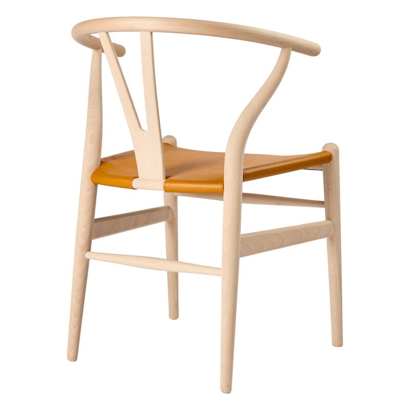 Carl Hansen & Søn CH24P Wishbone chair, soaped beech - Loke leather light brown, view 2