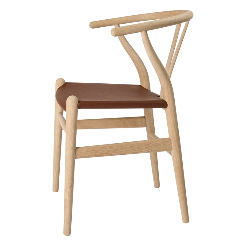 Carl Hansen & Søn CH24P Wishbone chair, rovere insaponato - pelle Loke marrone scuro, vista 4