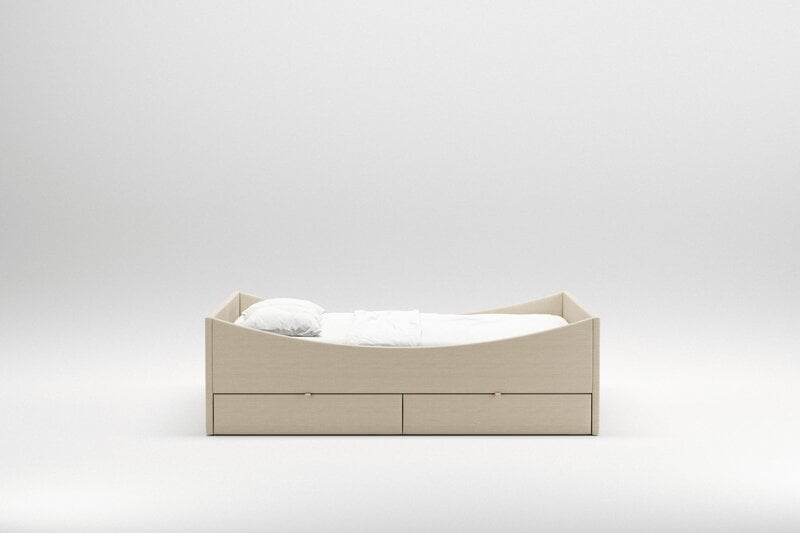 RYE Curved sängynrunko 2 laatikolla, 140 x 200 cm, vaalea beige, tuotteen lisäkuva