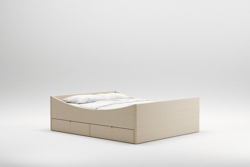 RYE Curved sängynrunko 2 laatikolla, 140 x 200 cm, vaalea beige, tuotteen lisäkuva