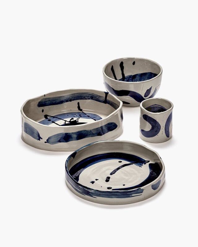 Serax Sophia deep round serving plate, beige - blue, view 4