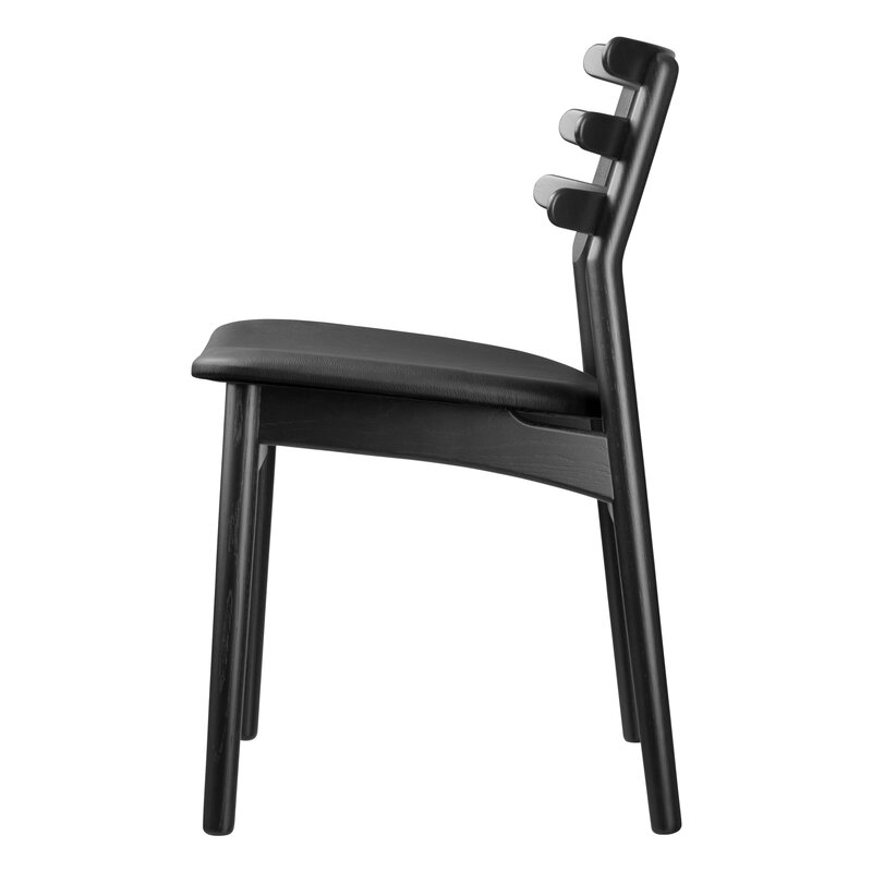 FDB Møbler J48 Stuhl, schwarze Eiche - schwarzes Leder, extrabild