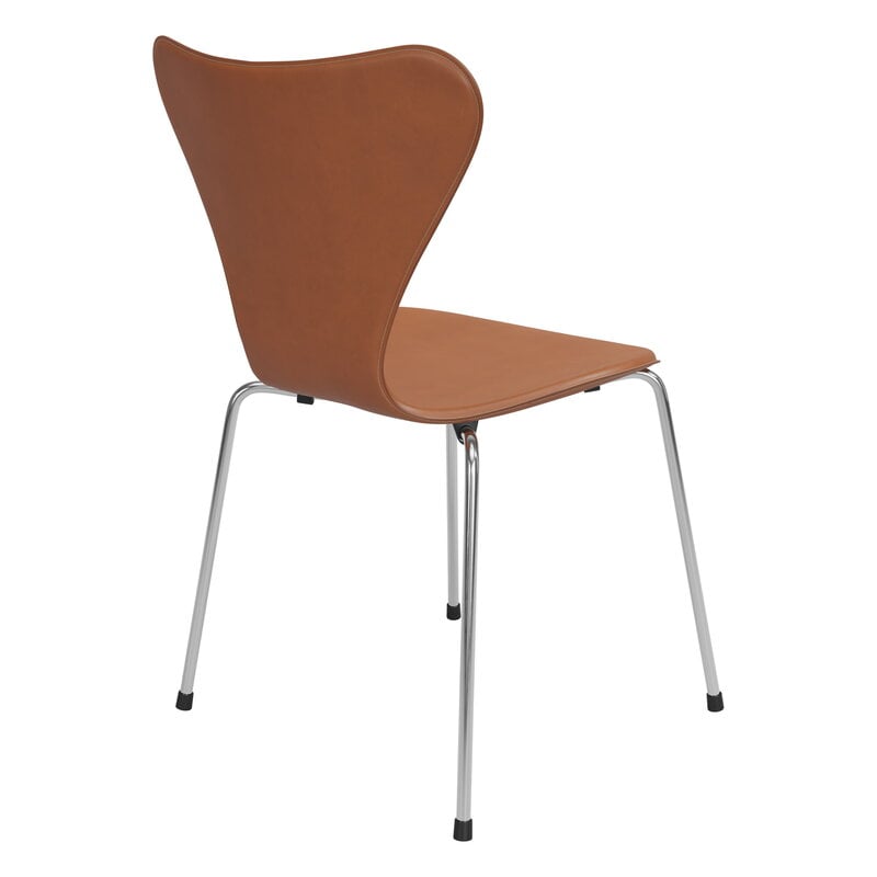 Fritz Hansen Chaise Series 7 3107, Edge cousu, chrome - cuir marron selle, image extra