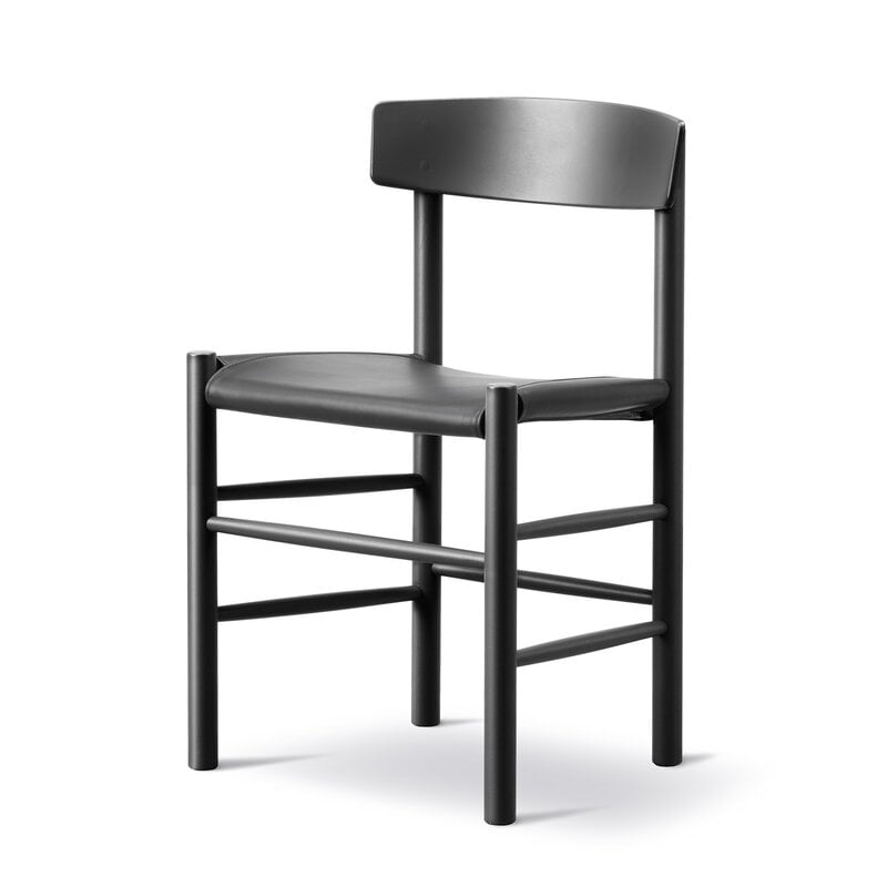 Fredericia J39 Mogensen chair, black lacquered beech - black leather Omni 301, extra image