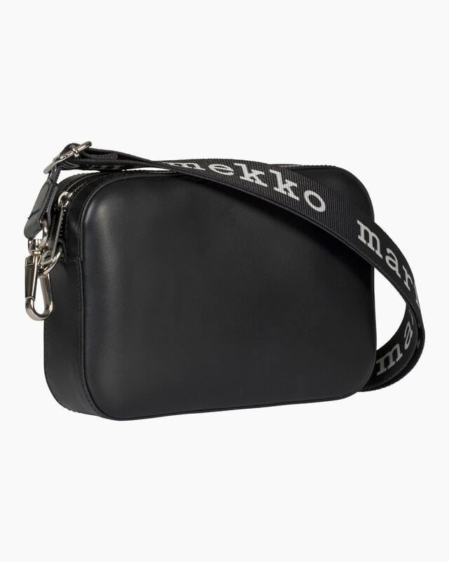 Marimekko Gratha Logo Strap olkalaukku, musta nahka, näkymä 6