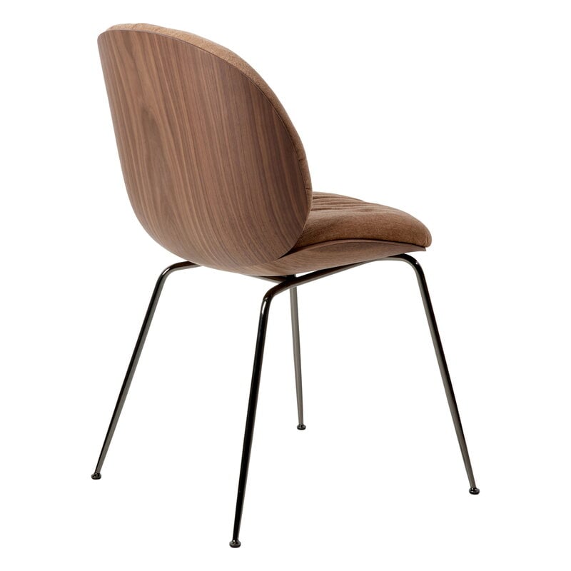 GUBI Beetle Soft dining chair, conic black chrome - walnut - Belsuede 132 brown, extra image