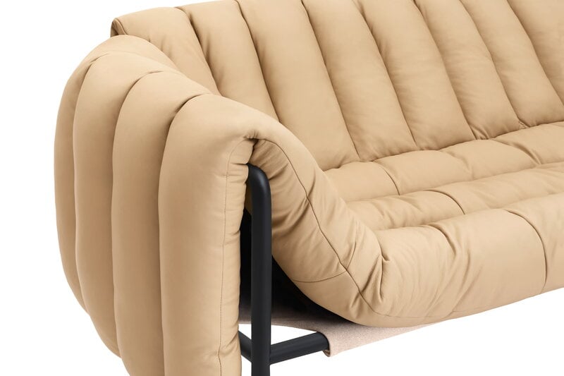 Hem Divano Puffy a 2,5 posti, pelle sabbia - acciaio grigio nero, immagine extra