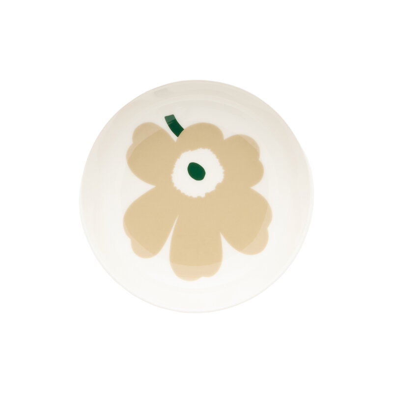 Marimekko Oiva - Unikko lautanen, 13 cm, beige - valk. - vaalea hiekka - tummanvihreä, näkymä 2