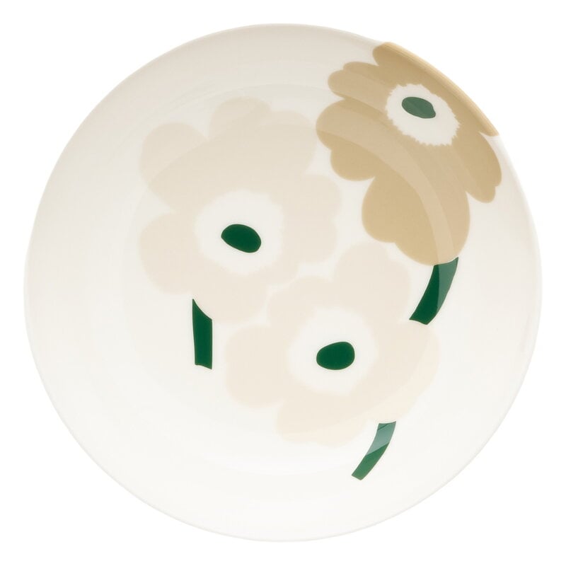 Marimekko Oiva - Unikko lautanen, 16 cm, beige - valk. - vaalea hiekka - tummanvihreä, näkymä 2