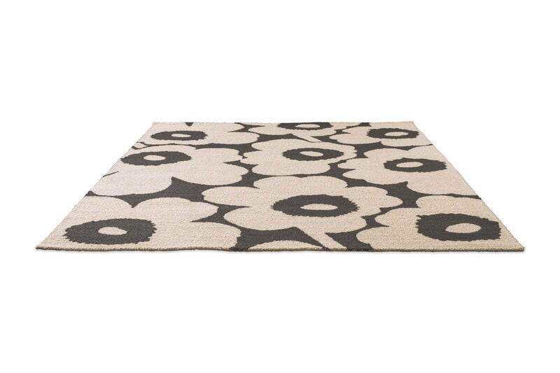 Marimekko Unikko Outdoor matto, charcoal-white, tuotteen lisäkuva