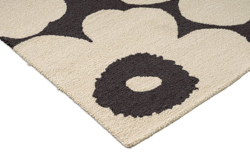 Marimekko Unikko Outdoor matto, charcoal-white, tuotteen lisäkuva