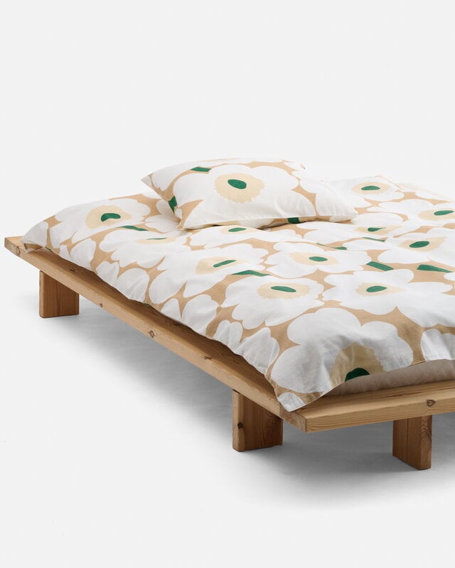 Marimekko Unikko pussilakana, 150 x 210 cm, hiekka - luonnonvalk. - heinä - smaragdi, tuotteen lisäkuva