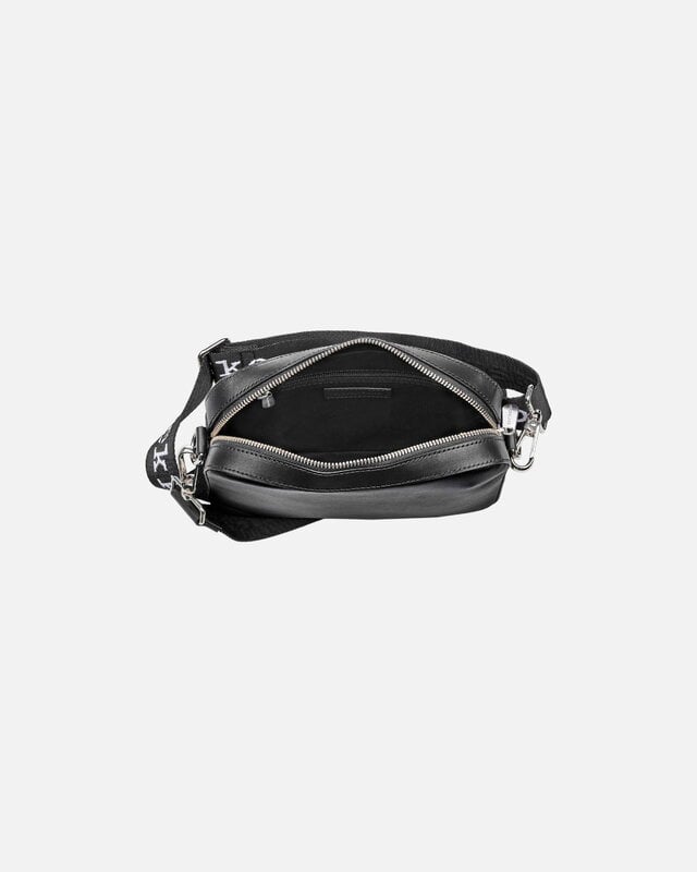 Marimekko Gratha Logo Strap olkalaukku, musta nahka, näkymä 5