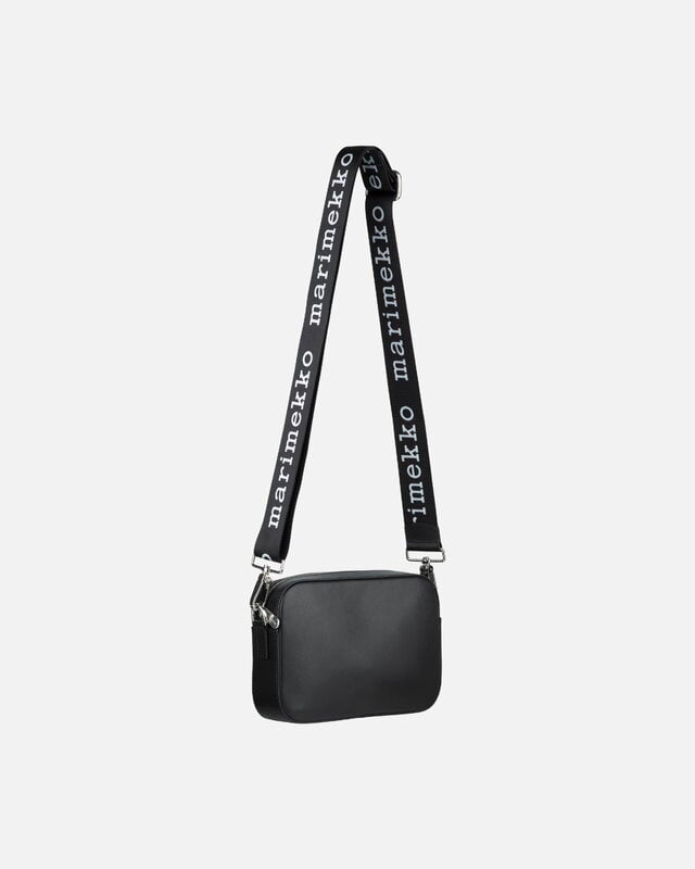 Marimekko Gratha Logo Strap olkalaukku, musta nahka, näkymä 4
