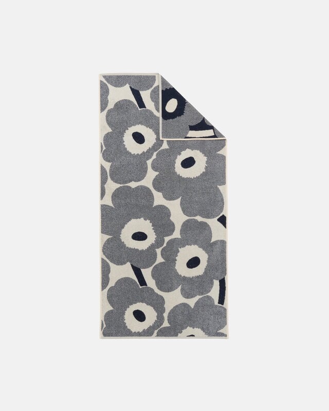 Marimekko Unikko asciugamano da bagno, 70 x 150 cm, bianco sporco - mirtillo, vista 2