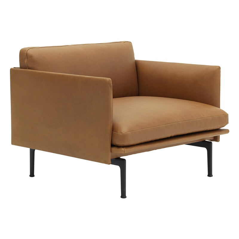 Muuto Fauteuil Outline, métal noir - Refine cuir cognac, image extra