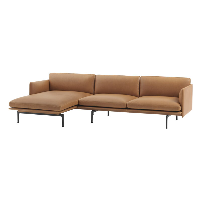 Muuto Outline divaanisohva, vasen, musta metalli - Refine nahka konjakki, näkymä 4